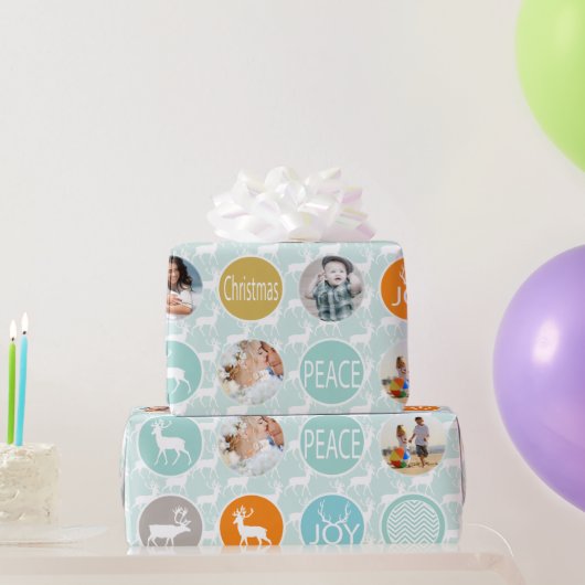 Mint Family Photo Reindeer Kerstmis Merry Bright Cadeaupapier (Feestgeschenken)