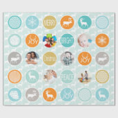 Mint Family Photo Reindeer Kerstmis Merry Bright Cadeaupapier (Vlak)