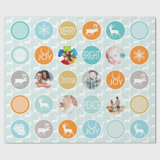 Mint Family Photo Reindeer Kerstmis Merry Bright Cadeaupapier (Vlak)