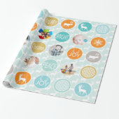 Mint Family Photo Reindeer Kerstmis Merry Bright Cadeaupapier (Uitgerold)