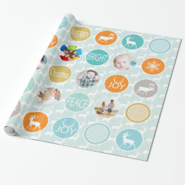 Mint Family Photo Reindeer Kerstmis Merry Bright Cadeaupapier