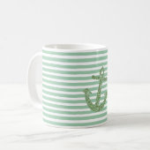 Mint faux glitter nautisch anker koffiemok (Voorkant links)