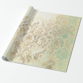 Mint Faux Gold Floral Cottage Grungy Damask Cadeaupapier
