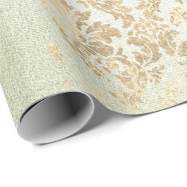 Mint Faux Gold Floral Cottage Grungy Damask Cadeaupapier