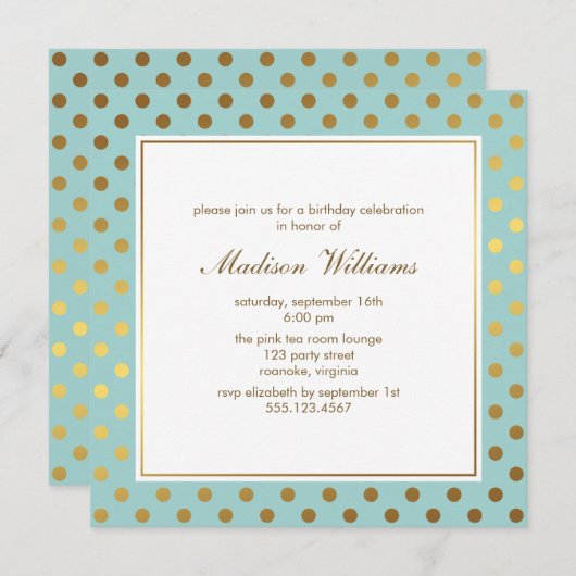 Mint Faux Gold Foil Polka Dots Pattern Kaart (Voorkant / Achterkant)