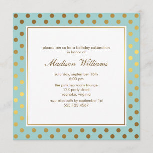 Mint Faux Gold Foil Polka Dots Pattern Kaart