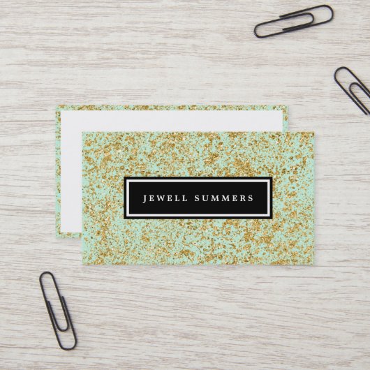 Mint & Faux Gold Glitter Dust Visitekaartje (Voorkant / Achterkant in situ)