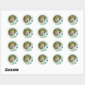 Mint Faux Gold, Waterverf Floral Wedding Foto Ronde Sticker (Vel)