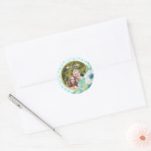 Mint Faux Gold, Waterverf Floral Wedding Foto Ronde Sticker (Envelop)