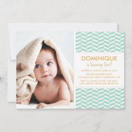 Mint Fishbone Pattern Foto Birthday Invitation Kaart