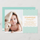 Mint Fishbone Pattern Foto Birthday Invitation Kaart (Voorkant / Achterkant)