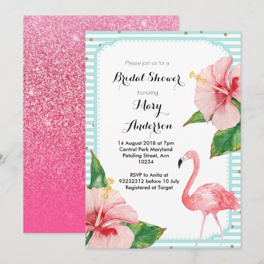 Mint Flamingo Bridal de kaart van de Uitnodiging v (Voorkant / Achterkant)