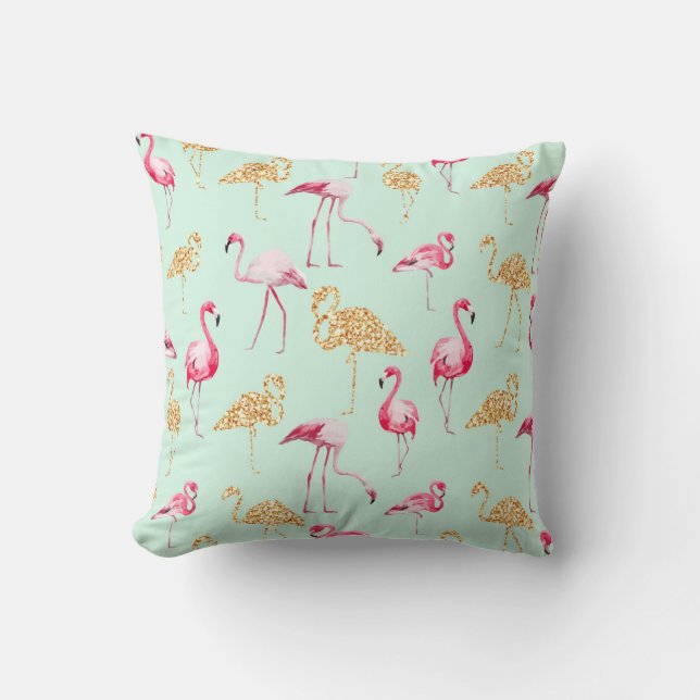 Mint, Flamingo Print. Kussen (Voorkant)