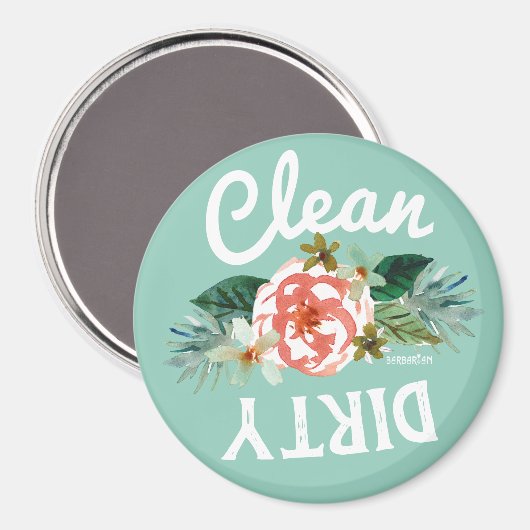  Mint Floral CLEAN DIRTY Dishwasher Magnet (Voorkant / Achterkant)