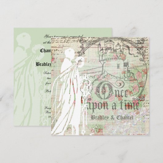 Mint Floral eens op een Uitnodiging van de Tijd va (Voorkant / Achterkant)