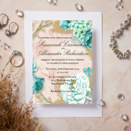 Mint Floral en Blush Pink Wedding Kaart