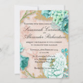 Mint Floral en Blush Pink Wedding Kaart (Voorkant)