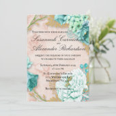 Mint Floral en Blush Pink Wedding Kaart (Staand voorkant)