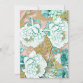 Mint Floral en Blush Pink Wedding Kaart (Achterkant)