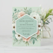 Mint Floral Enchantment Wedding Kaart (Staand voorkant)