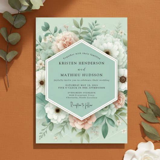 Mint Floral Enchantment Wedding Kaart