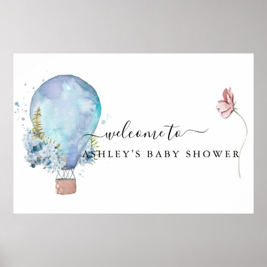 Mint Floral heteluchtballon Baby shower Poster (Voorkant)