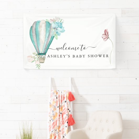 Mint Floral heteluchtballon Baby shower Spandoek (Insitu)