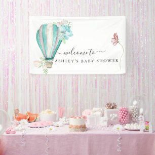 Mint Floral heteluchtballon Baby shower Spandoek