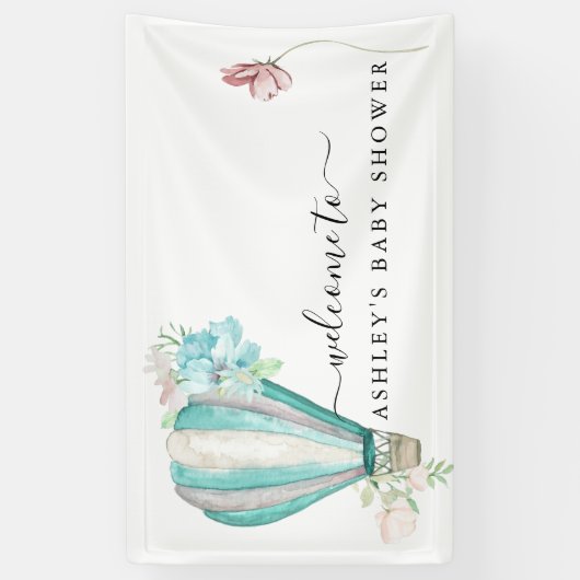 Mint Floral heteluchtballon Baby shower Spandoek (Verticaal)
