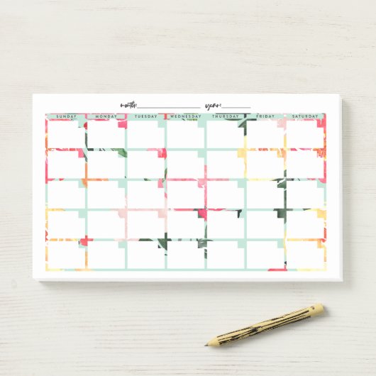 Mint Floral niet-gedateerd kalender Post-it® Notes (Op bureau)
