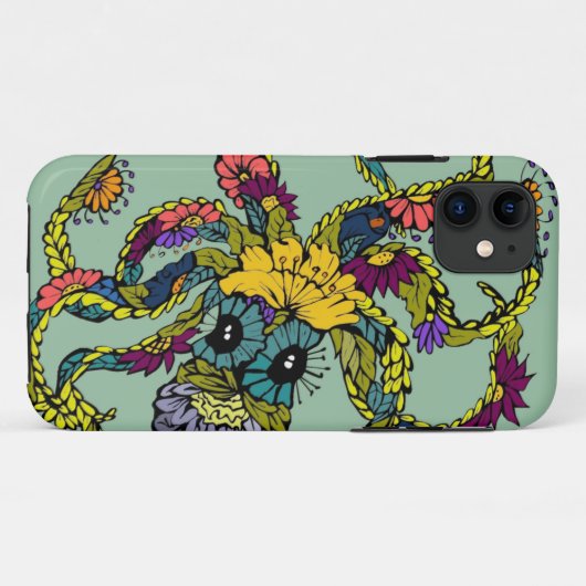 Mint Floral Octopus Iphone Case (Achterkant (horizontaal))