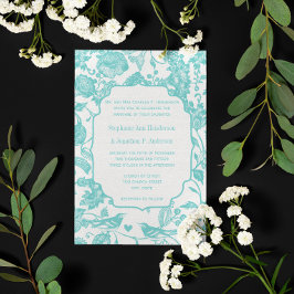  Mint Floral Pattern Love Bird Wedding Kaart