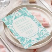 Mint Floral Pattern Love Bird Wedding Kaart