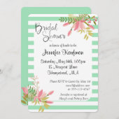 Mint Floral Stripe Wedding Script | Vrijgezellenfe Kaart (Voorkant / Achterkant)