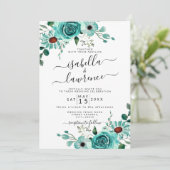 Mint Floral Waterverf Elegant Green Wedding Invit Kaart (Staand voorkant)