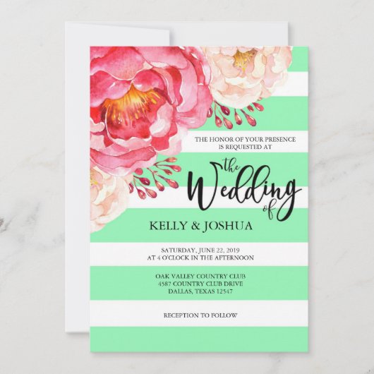 Mint Floral Wedding Invitation Kaart (Voorkant)