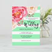 Mint Floral Wedding Invitation Kaart (Staand voorkant)