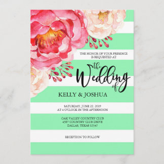 Mint Floral Wedding Invitation Kaart