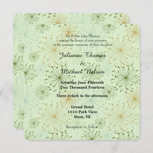 Mint Floral Whimsy bruiloft Kaart (Voorkant / Achterkant)