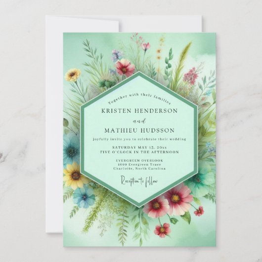 Mint Floral Whimsy Wedding Kaart (Voorkant)