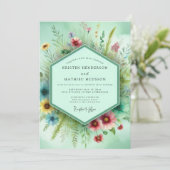 Mint Floral Whimsy Wedding Kaart (Staand voorkant)