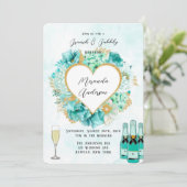 Mint Florals and Gold Foliage Brunch & Bubble Kaart (Staand voorkant)