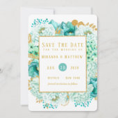 Mint Florals and Gold Foliage Save the Date Cards Kaart (Voorkant)