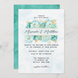 Mint Florals and Gold Foliage Wedding Kaart
