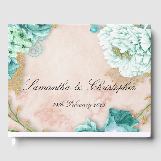 Mint Flowers and Pink Blush Floral Wedding Gastenboek (Voorkant)
