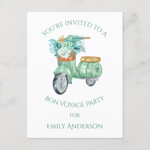 Mint Flowers en Scooter Bon Voyage Party Uitnodiging Briefkaart