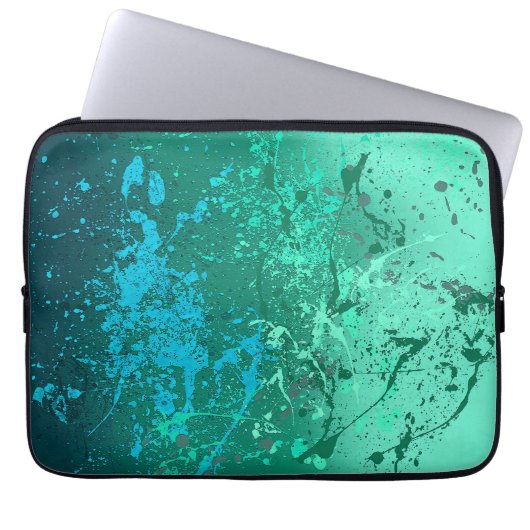 Mint Flurry Abstract Spatwerk Kunst Laptop Sleeve (Voorkant)