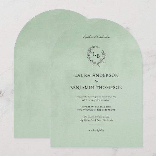 Mint Fluweel Textuur Elegante Boog Stijl Trouwen Kaart (Voorkant / Achterkant)
