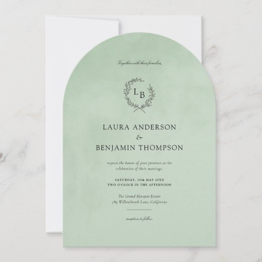 Mint Fluweel Textuur Elegante Boog Stijl Trouwen Kaart (Voorkant)