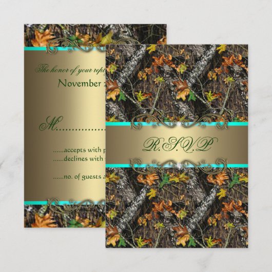 Mint Formele Camo Wedding RSVP-kaarten RSVP Kaartje (Voorkant / Achterkant)